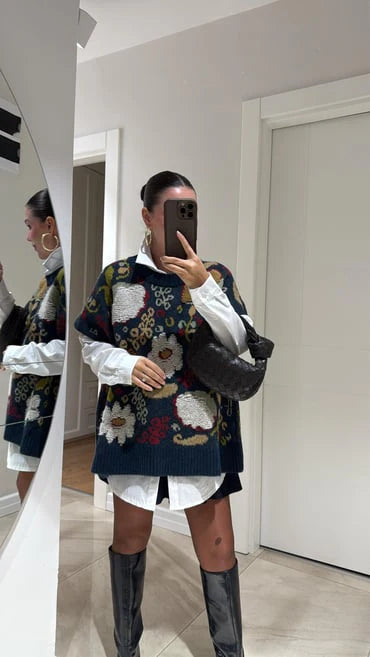 Embroidered Navy Vest