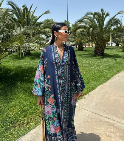 Navy Floral Belted Dress