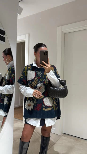 Embroidered Navy Vest