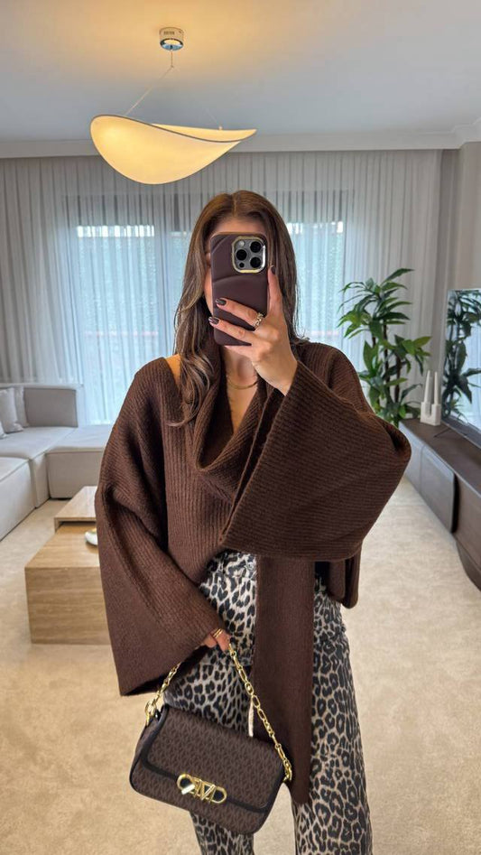 Brown Shawl Sweater