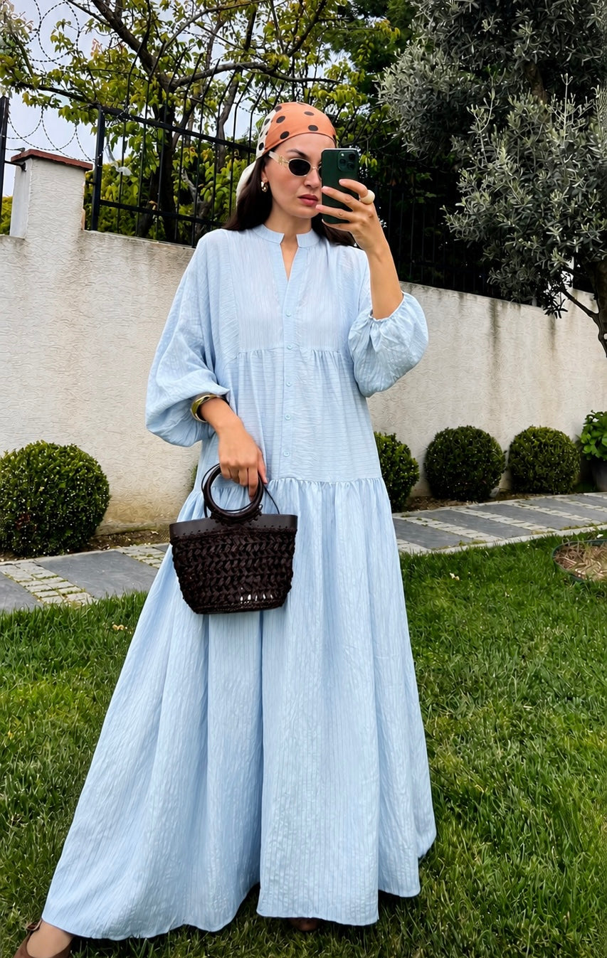 Dusty Blue Striped Dress