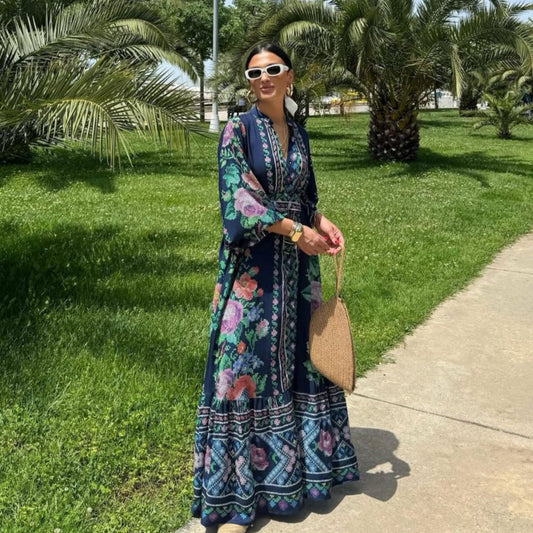 Navy Floral Belted Dress