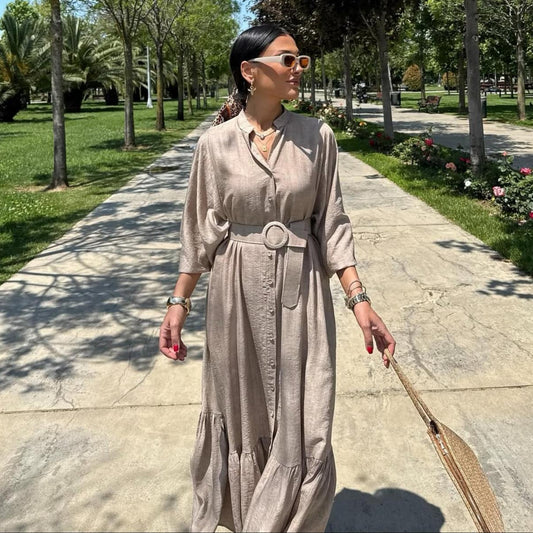 Beige Belted Dress
