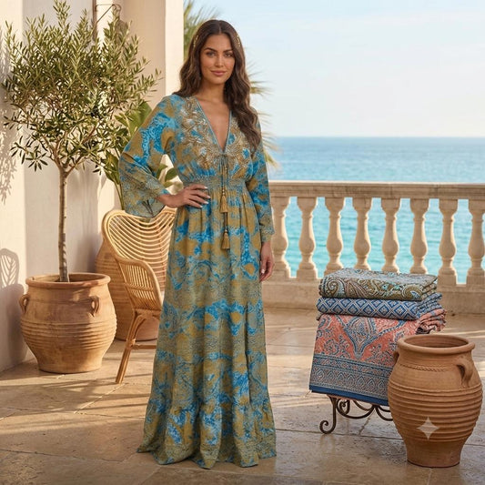 Blue & Brown Boho Elegante Dress