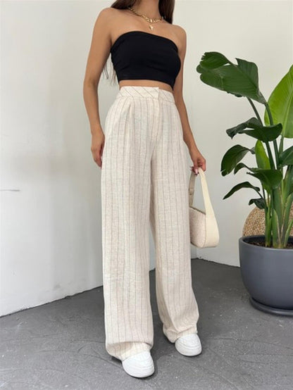 Beige Striped Pants