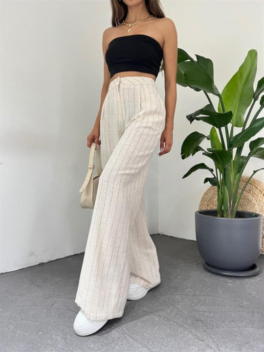 Beige Striped Pants