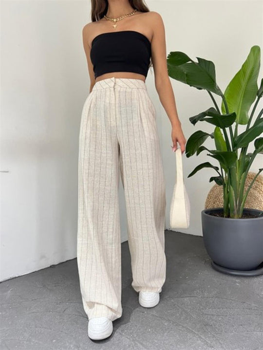 Beige Striped Pants