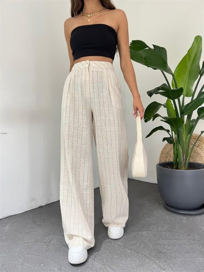 Beige Striped Pants