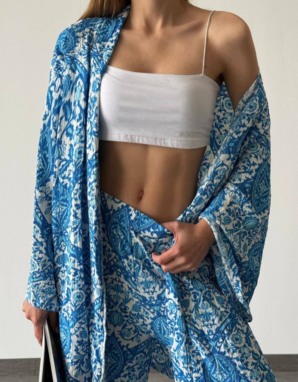 Blue x White Printed Kimono