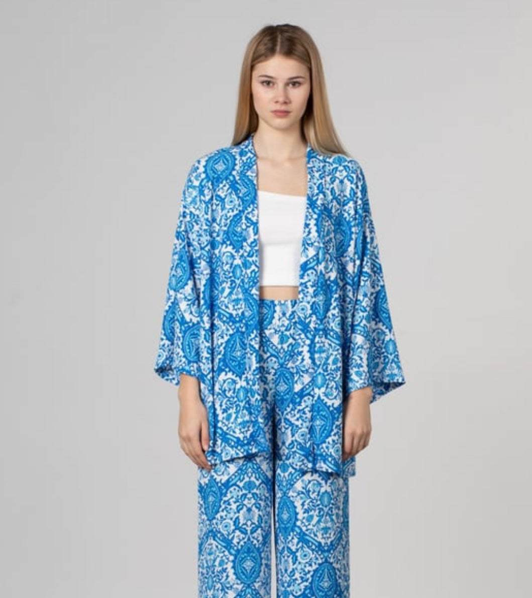 Blue x White Printed Kimono