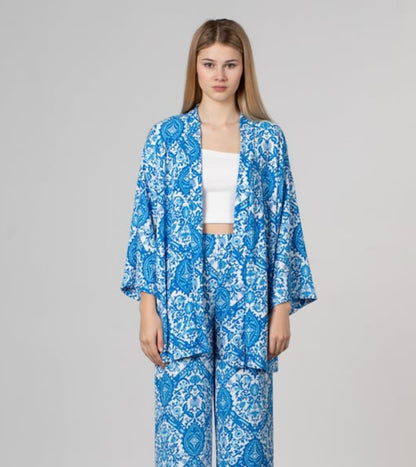 Blue x White Printed Kimono