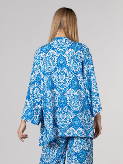 Blue x White Printed Kimono