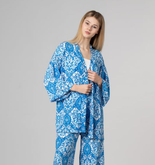 Blue x White Printed Kimono