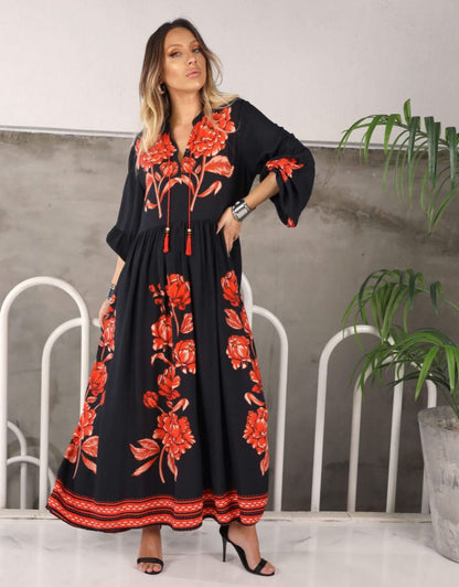 Black Dress With Floral Details