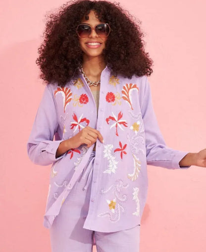 Embroided Buttoned Shirt - Lilac Purple