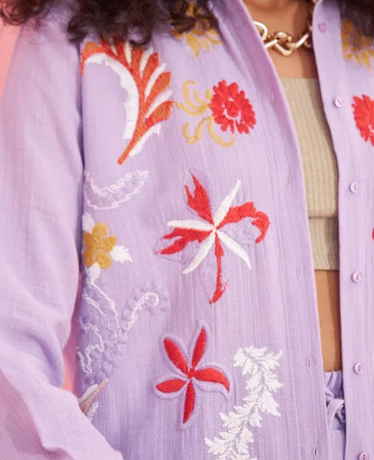 Embroided Buttoned Shirt - Lilac Purple