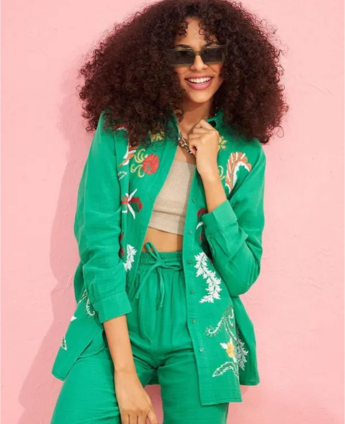 Embroided Buttoned Shirt - Green
