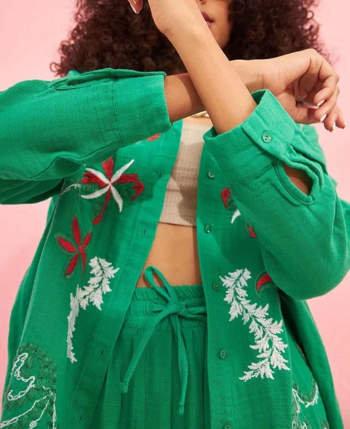 Embroided Buttoned Shirt - Green