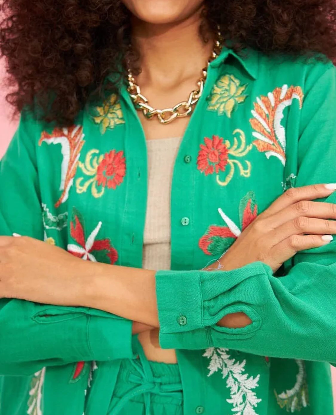 Embroided Buttoned Shirt - Green