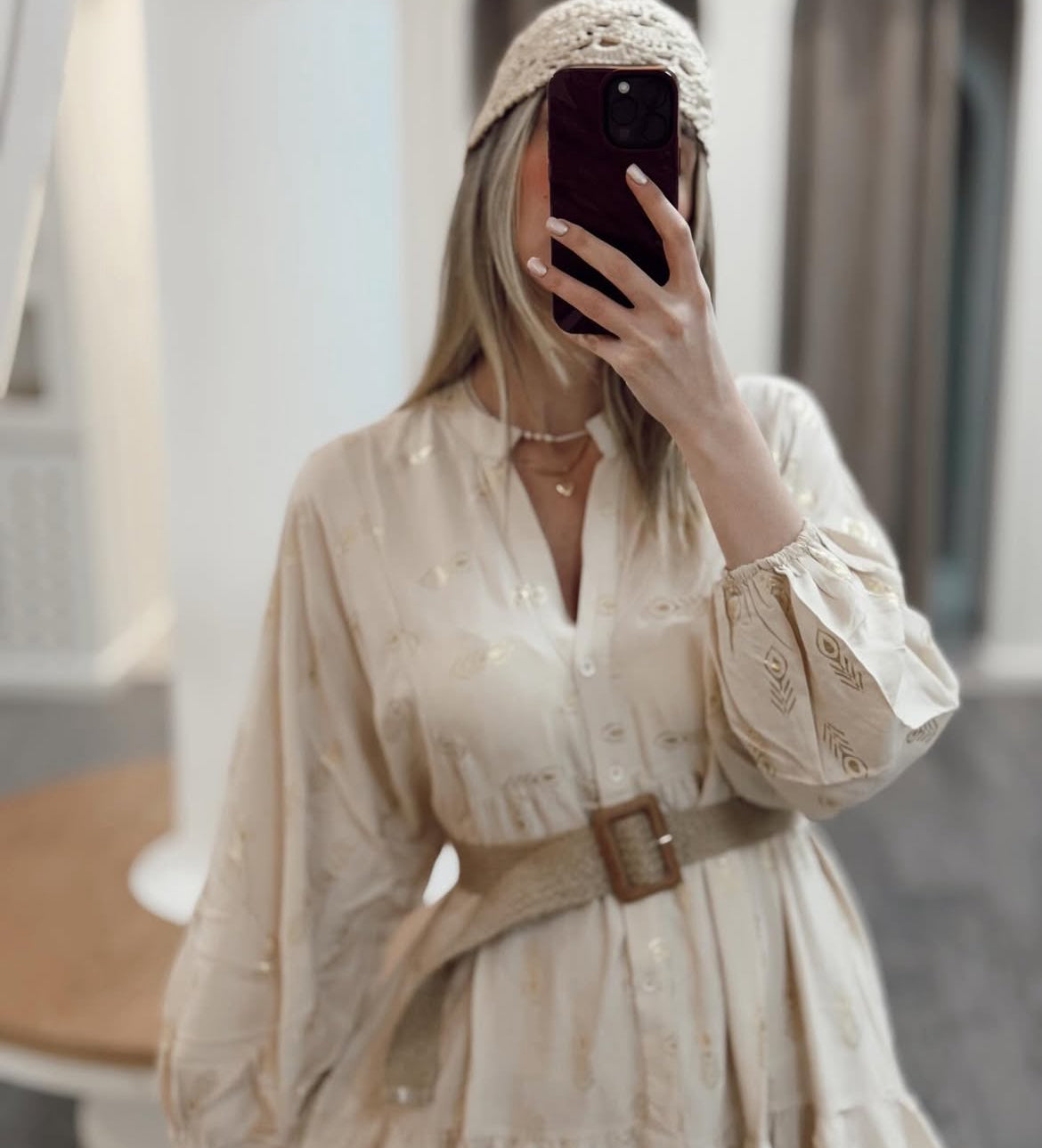 Beige Dress with Gold Details