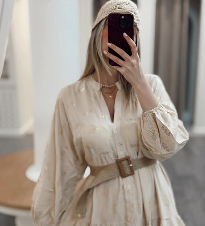 Beige Dress with Gold Details
