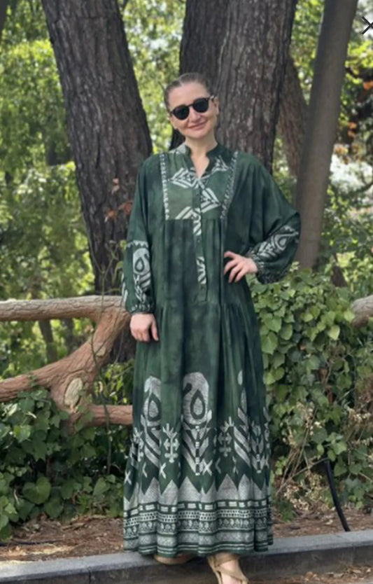 Dark Green Patterned Dress