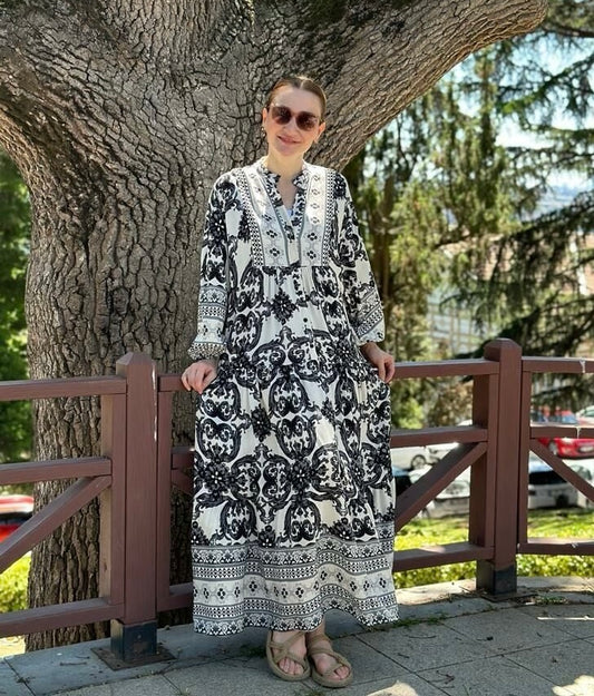 Grey x White Modest Dress