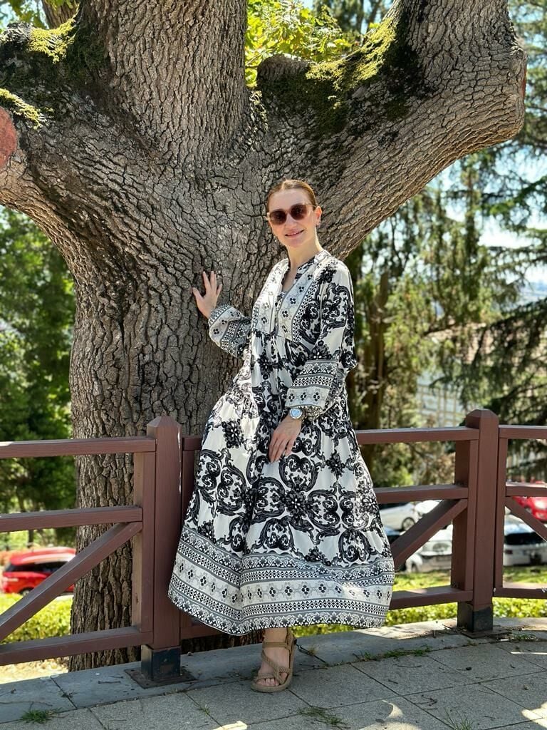 Grey x White Modest Dress