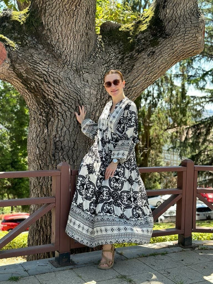 Grey x White Modest Dress