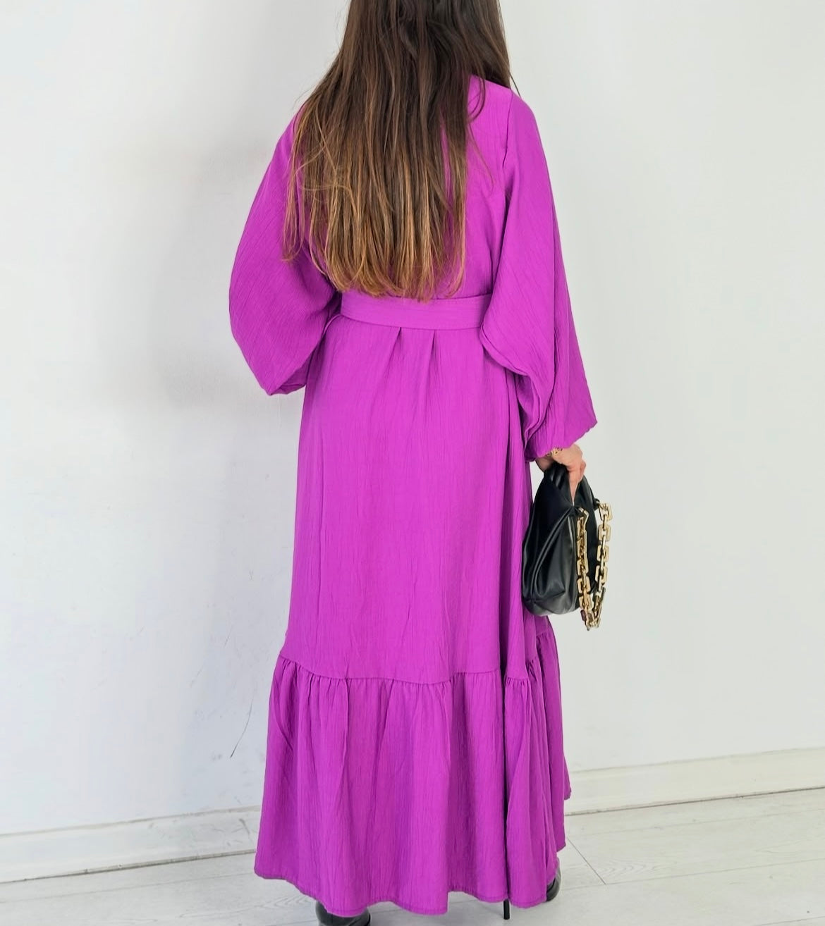 Belted Shirt Dress - Purple