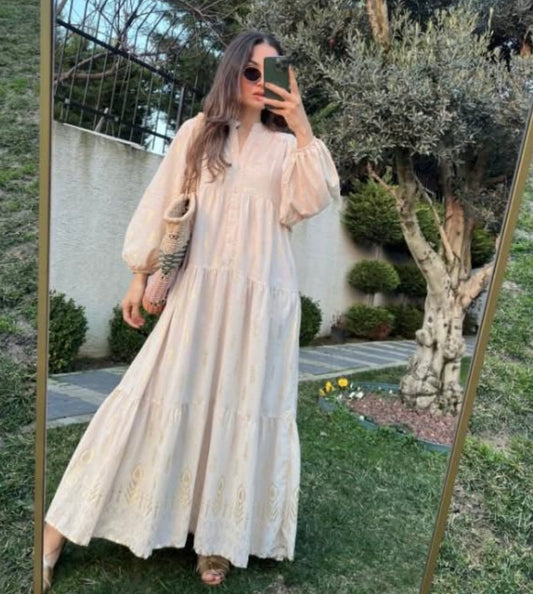Beige Dress with Gold Details