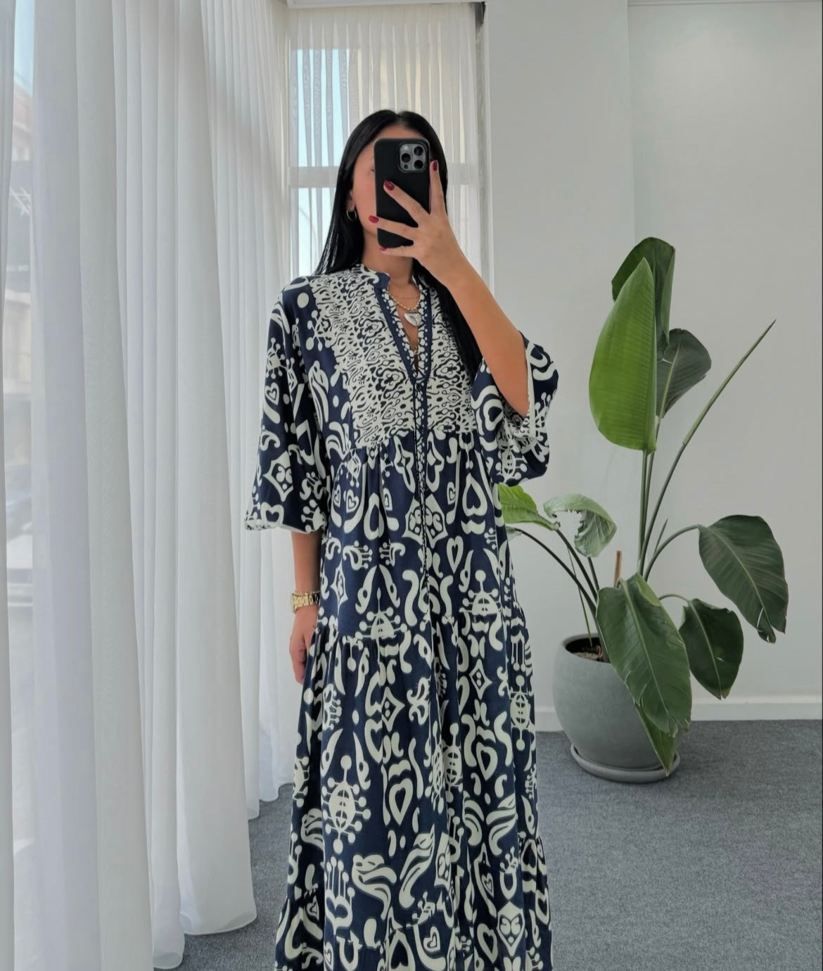 Printed Blue Dress (Pre-Order 10 Days)