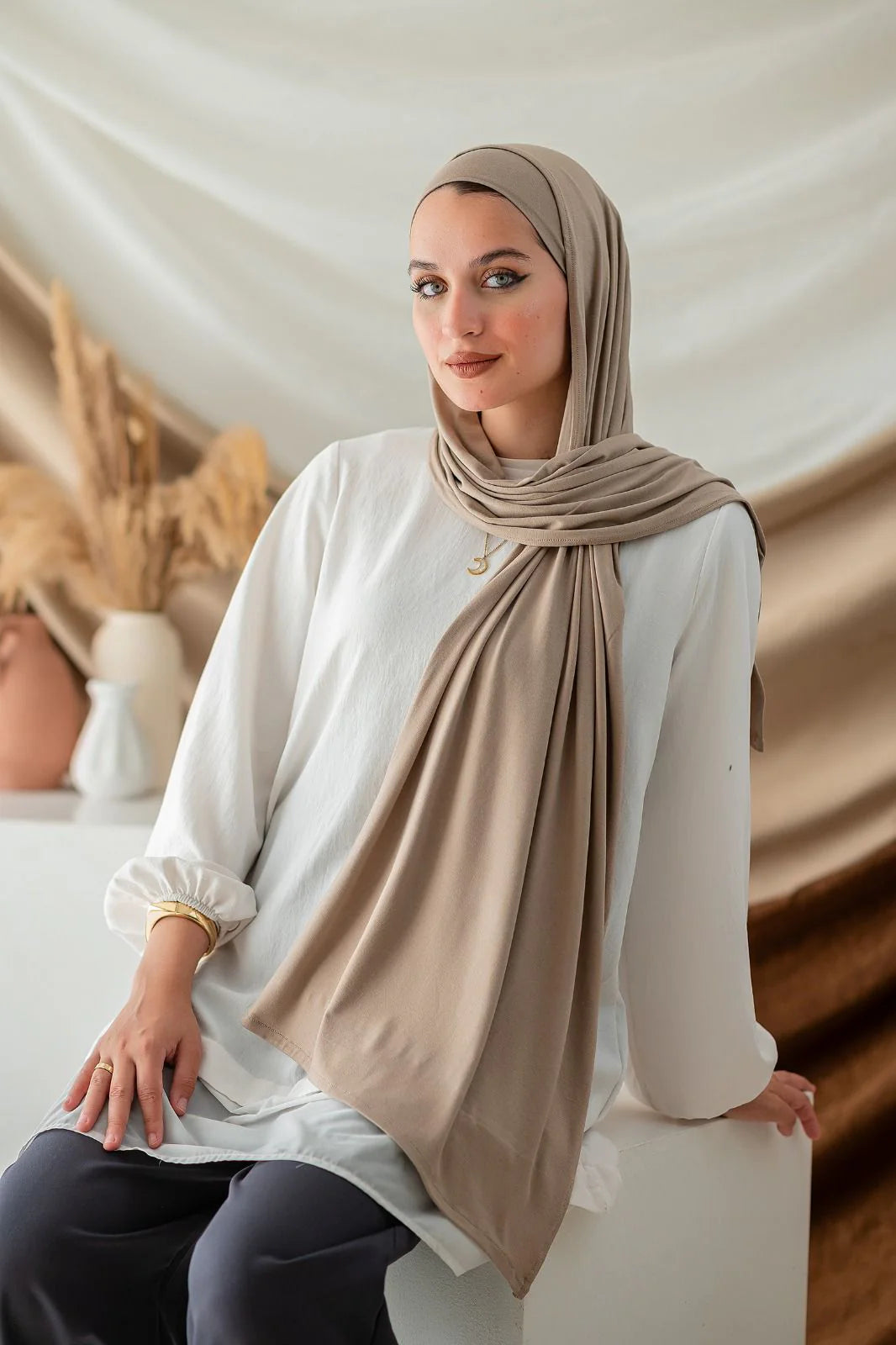 Beige Cotton Lycra Scarf