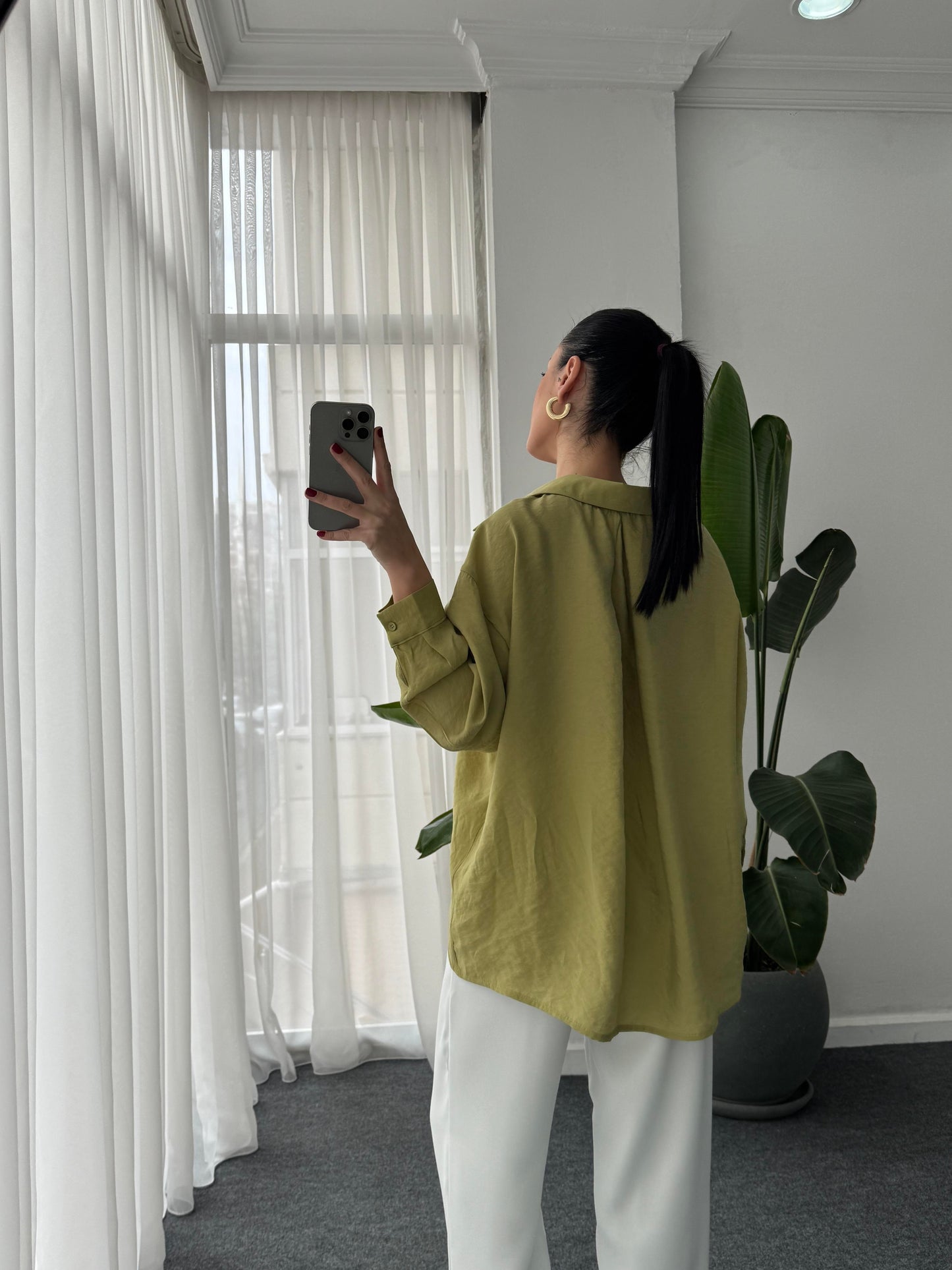 Single Pocket Oversize Shirt - Oil Green