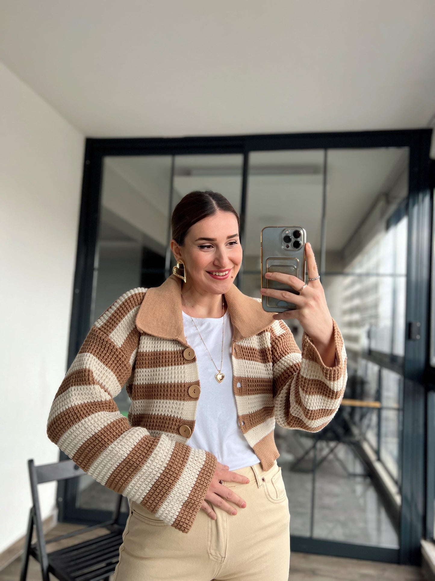 Shawl Collar Knitted Cardigan - CAMEL