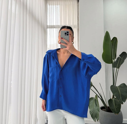 Single Pocket Oversize Shirt - Navy Blue