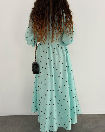 Polka Dots Blue Belted Dress