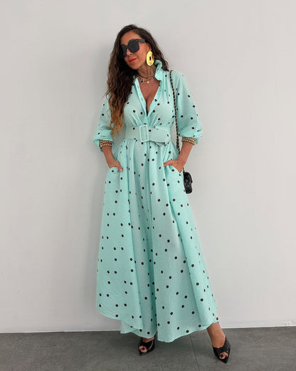 Polka Dots Blue Belted Dress