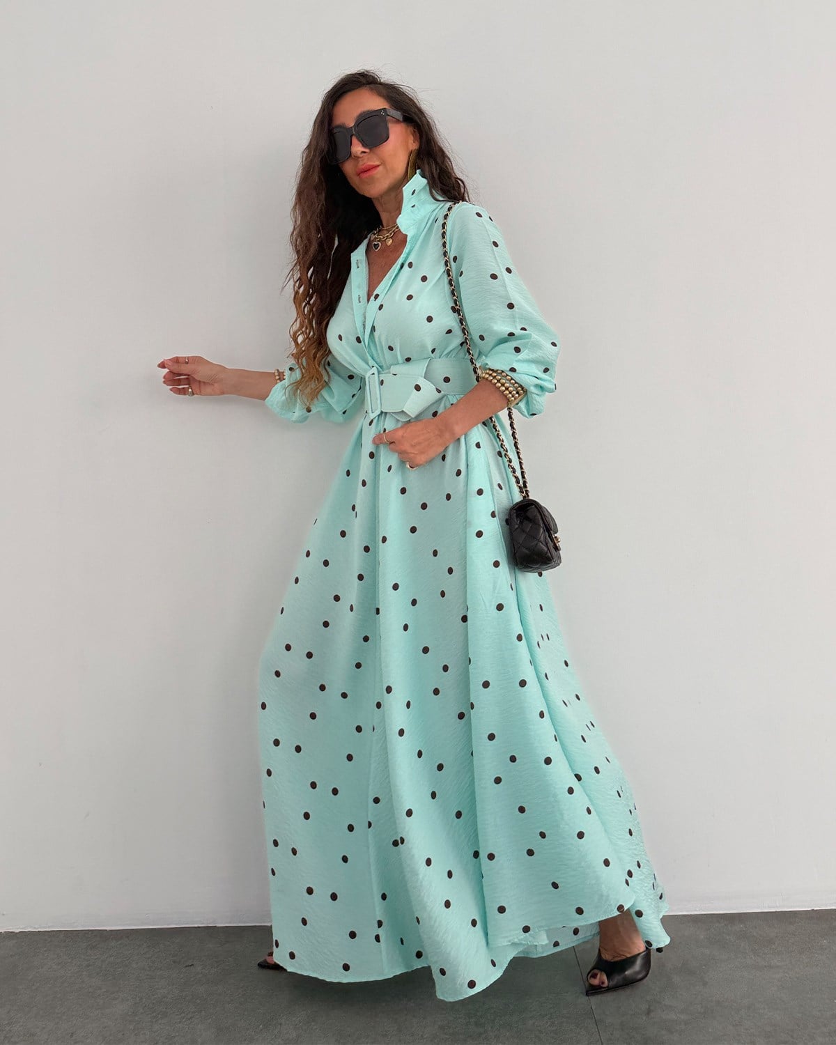Polka Dots Blue Belted Dress