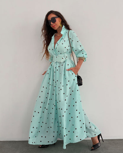 Polka Dots Blue Belted Dress