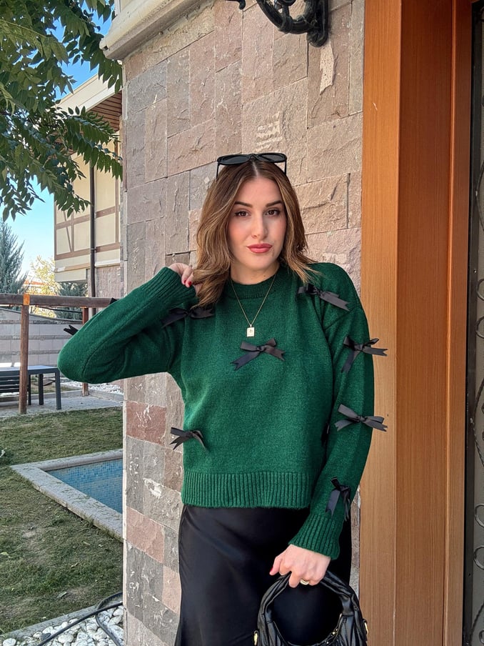 Bow Knit Blouse - EMERALD
