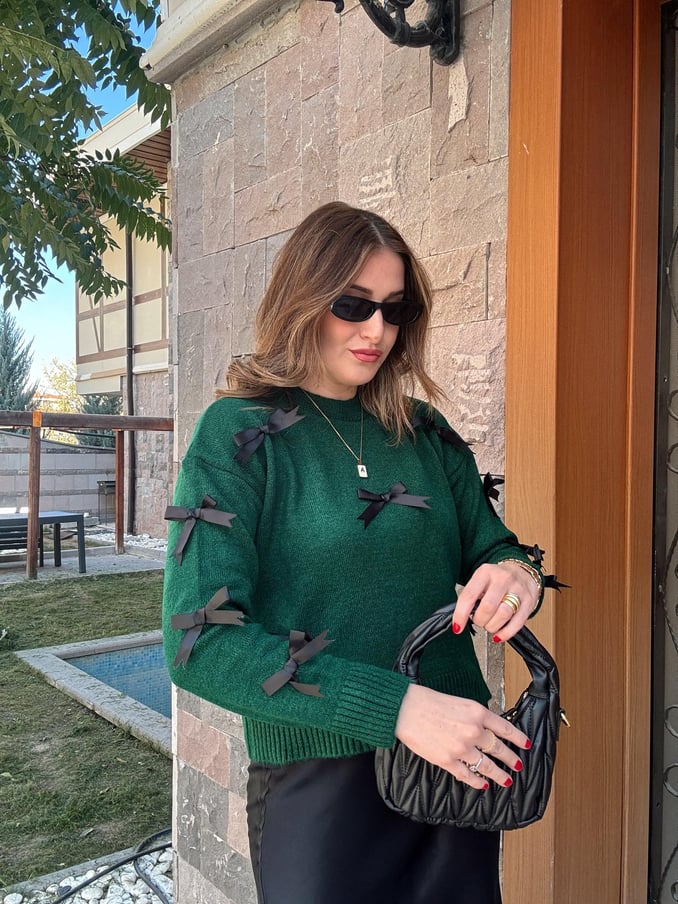 Bow Knit Blouse - EMERALD