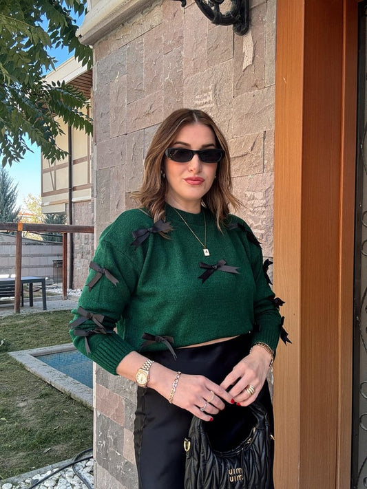 Bow Knit Blouse - EMERALD