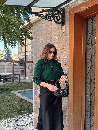 Bow Knit Blouse - EMERALD