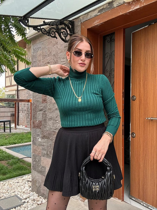 Thick Ribbed Fisherman's Knitwear Top - GREEN