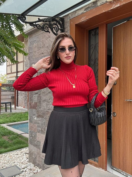 Thick Ribbed Fisherman's Knitwear Top - RED