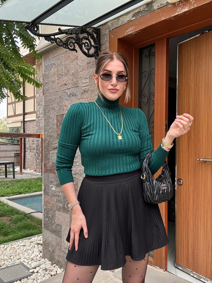 Thick Ribbed Fisherman's Knitwear Top - GREEN