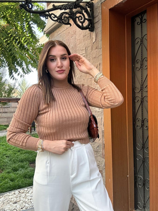 Thick Ribbed Fisherman's Knitwear Top - CAMEL