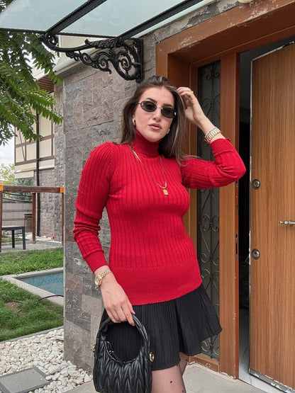 Thick Ribbed Fisherman's Knitwear Top - RED