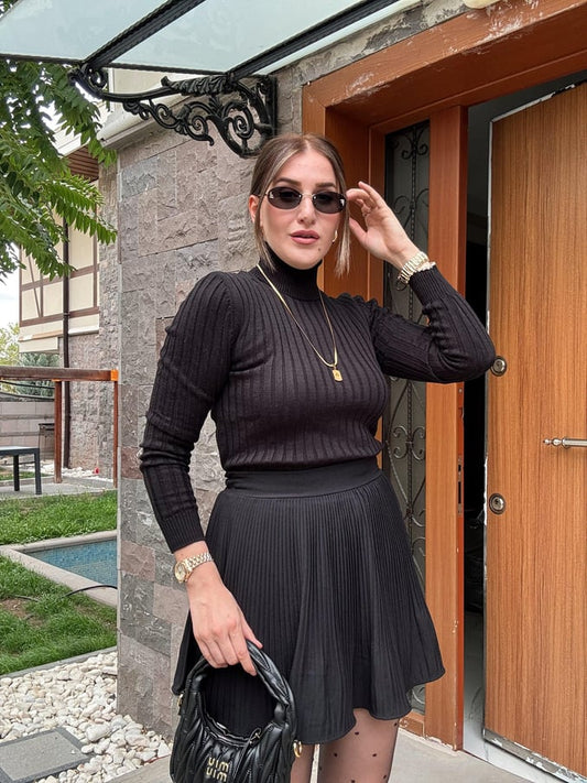 Thick Ribbed Fisherman's Knitwear Top - BLACK